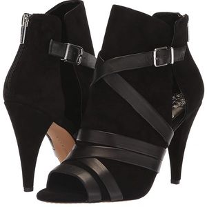 Vince Camuto Black Achika Peep Toe Leather Boots